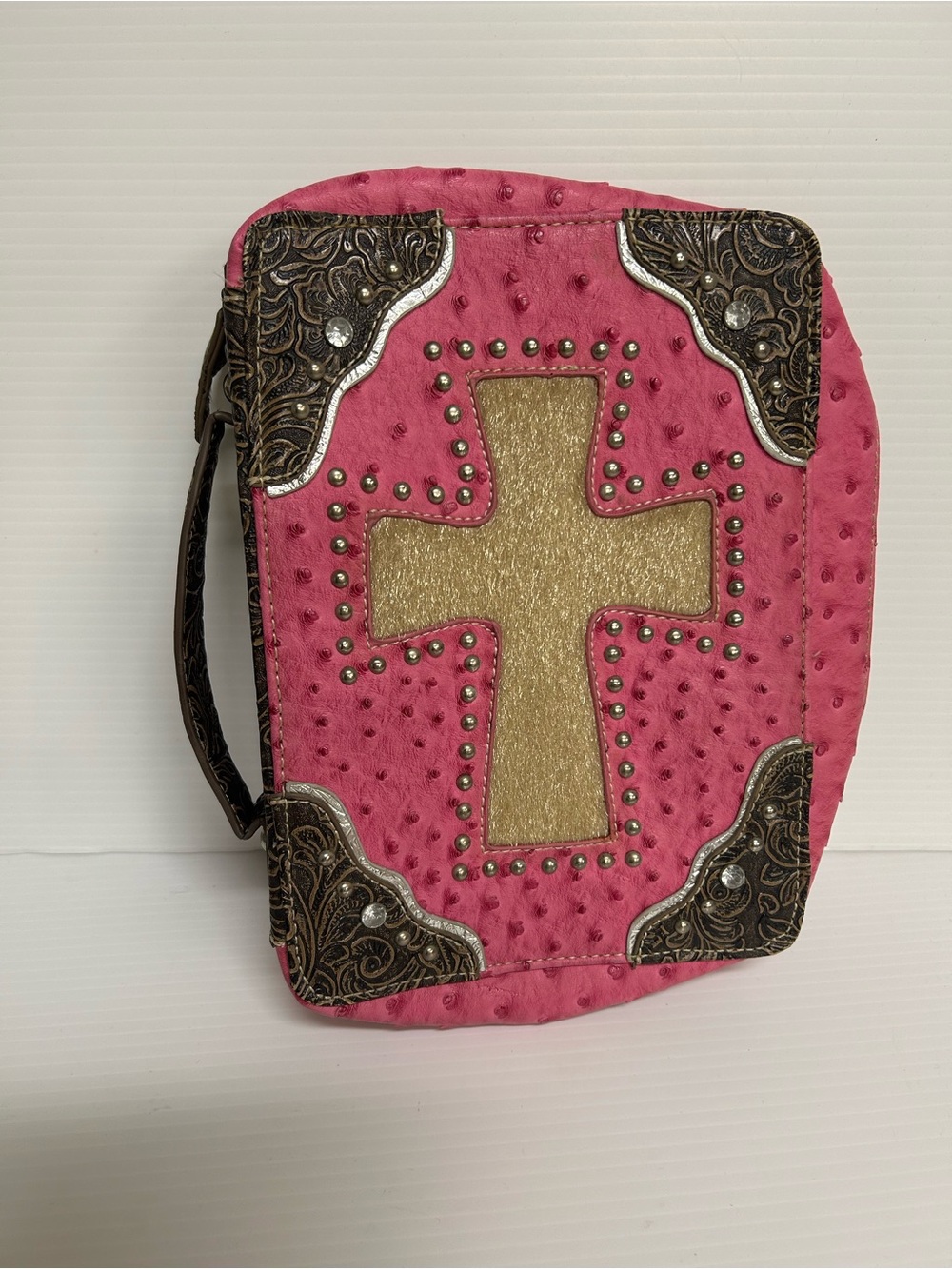 Western Style Scripture Bible Cover Books Case Cross Pink